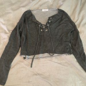 Grey Cropped Long-Sleeve Shirt NWOT